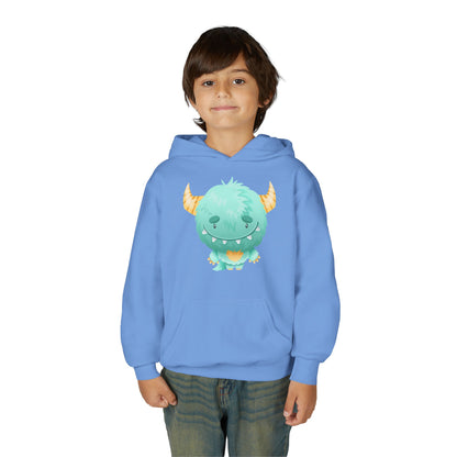 Youth Heavy Blend Hooded Sweatshirt - Cute green baby monster Printify