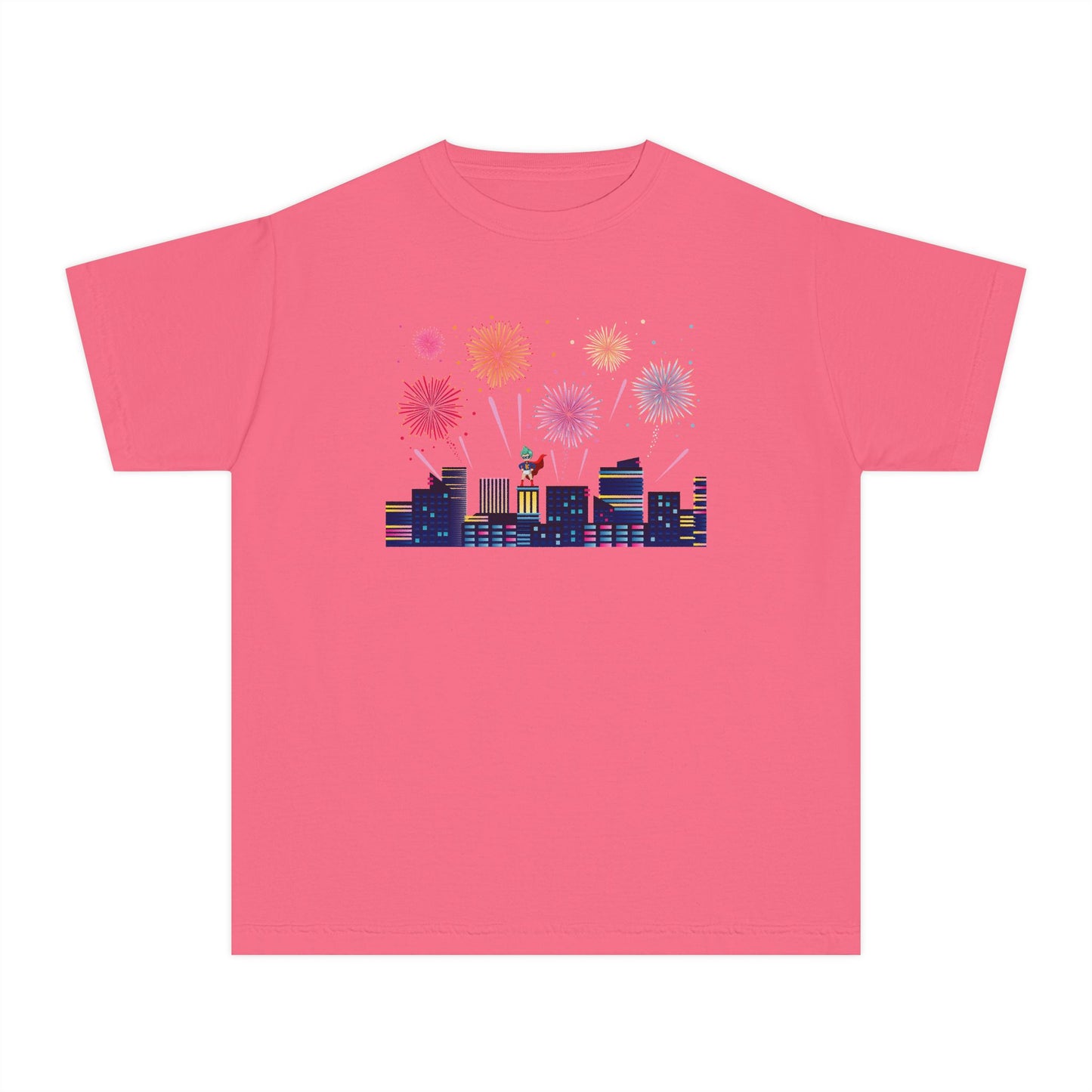 Youth Midweight Tee -  Super kiddo with fireworks