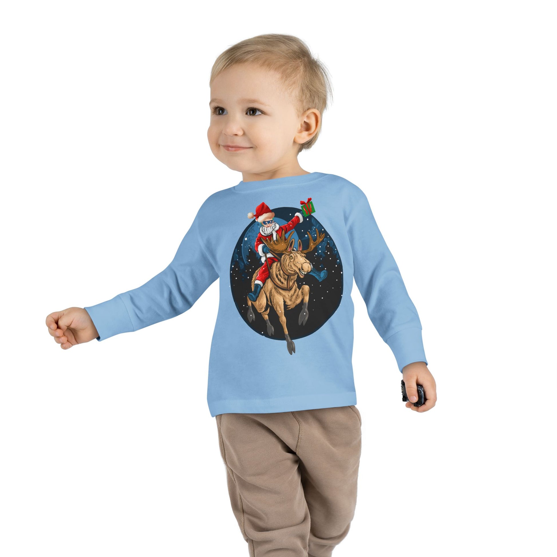 Toddler Long Sleeve Tee - Super kiddo riding a reindeer - [[{"value":"Wonderwear Kid"}]]