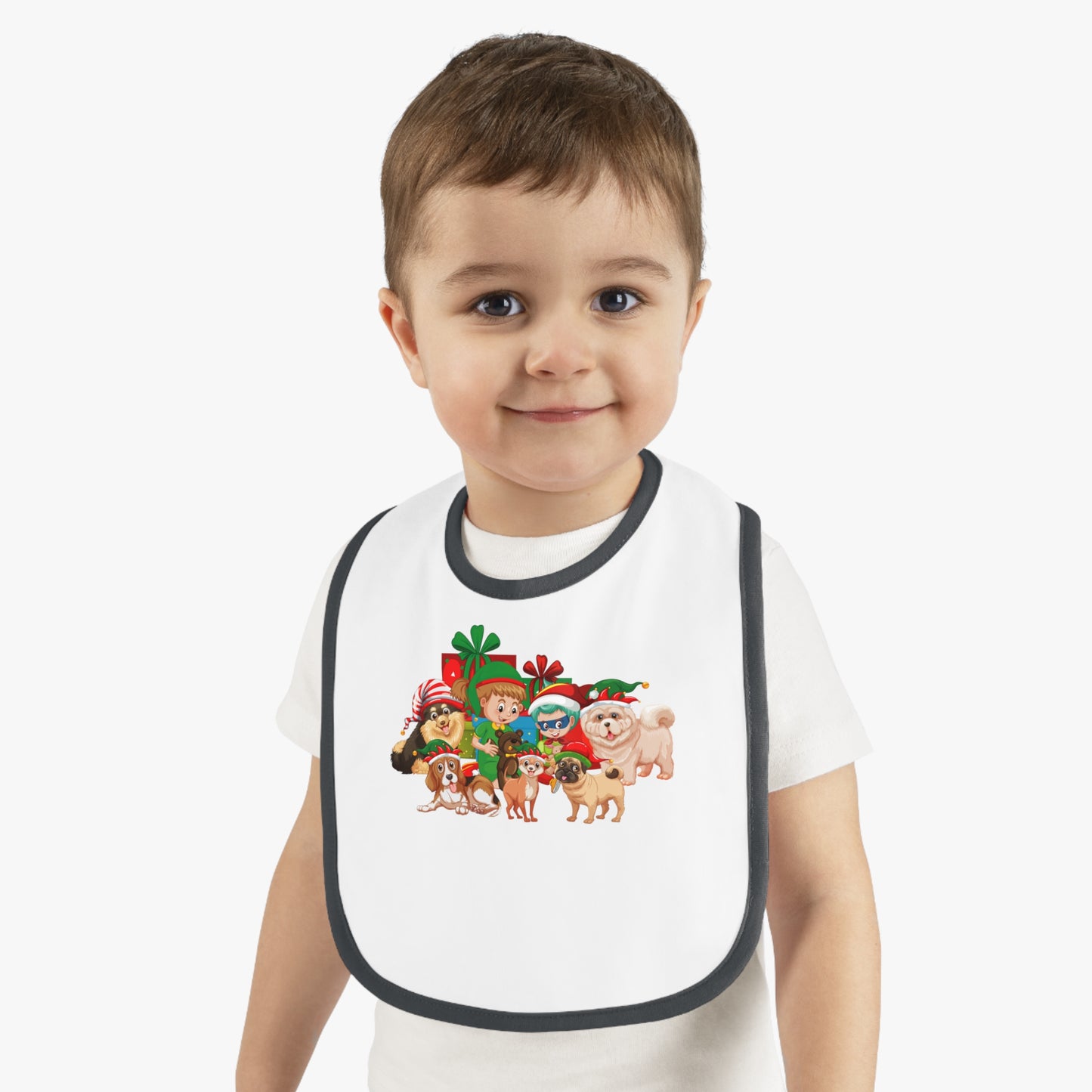 Baby Bib - Christmas with super kiddo pet friends without text