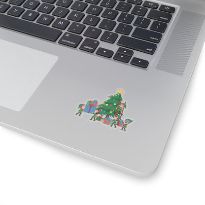 Kiss-Cut Stickers - Super kiddo putting gifts on christmas tree - [[{"value":"Wonderwear Kid"}]]