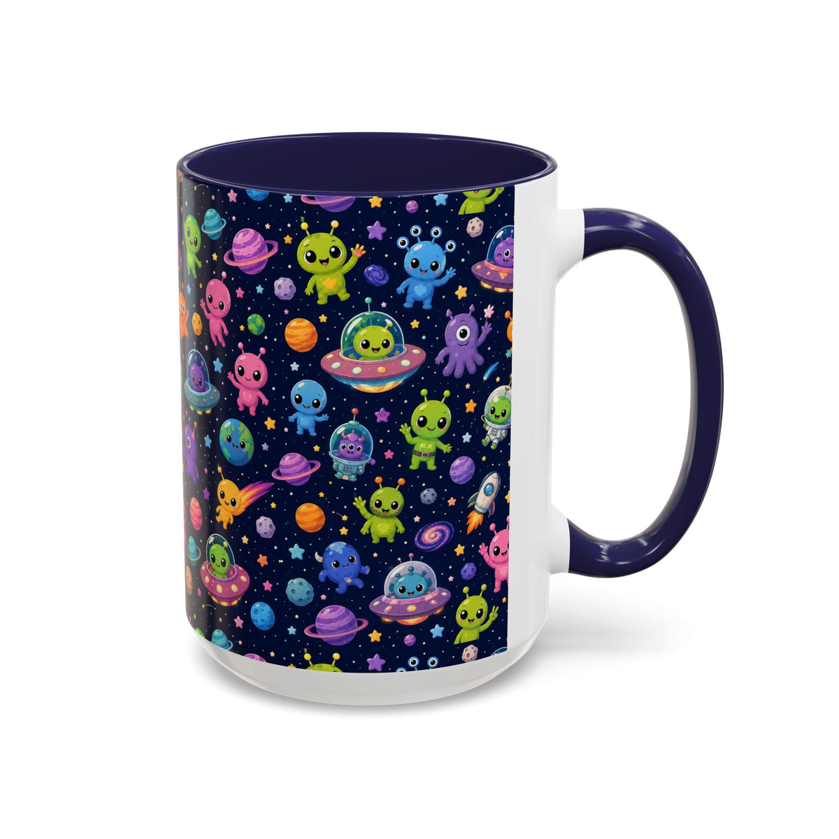 Accent Coffee Mug  (11/15 oz) - Cheerful Cartoon Alien Space