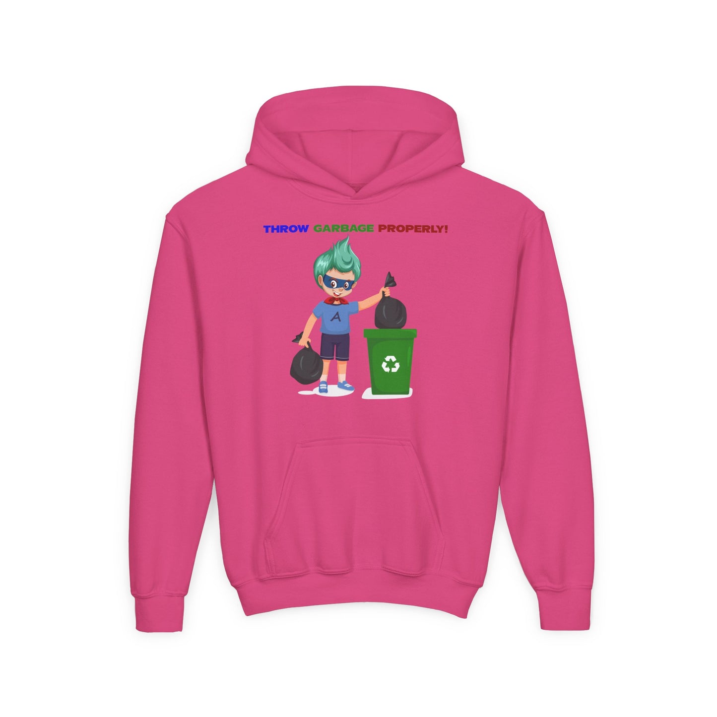 Youth Heavy Blend Hooded Sweatshirt - Super kiddo taking trash out