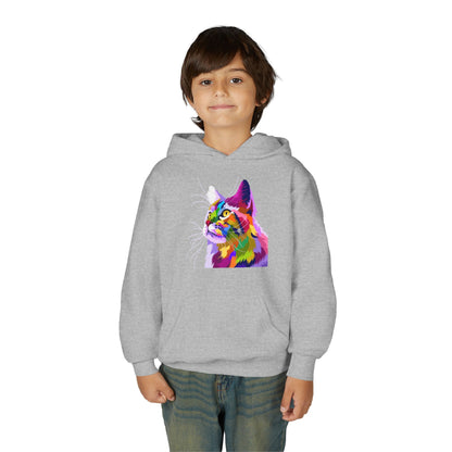 Youth hoodie with adorable cat design Printify