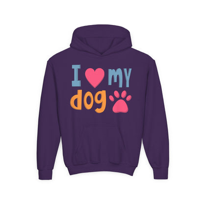 Youth Heavy Blend Hooded Sweatshirt - I love my dog Printify