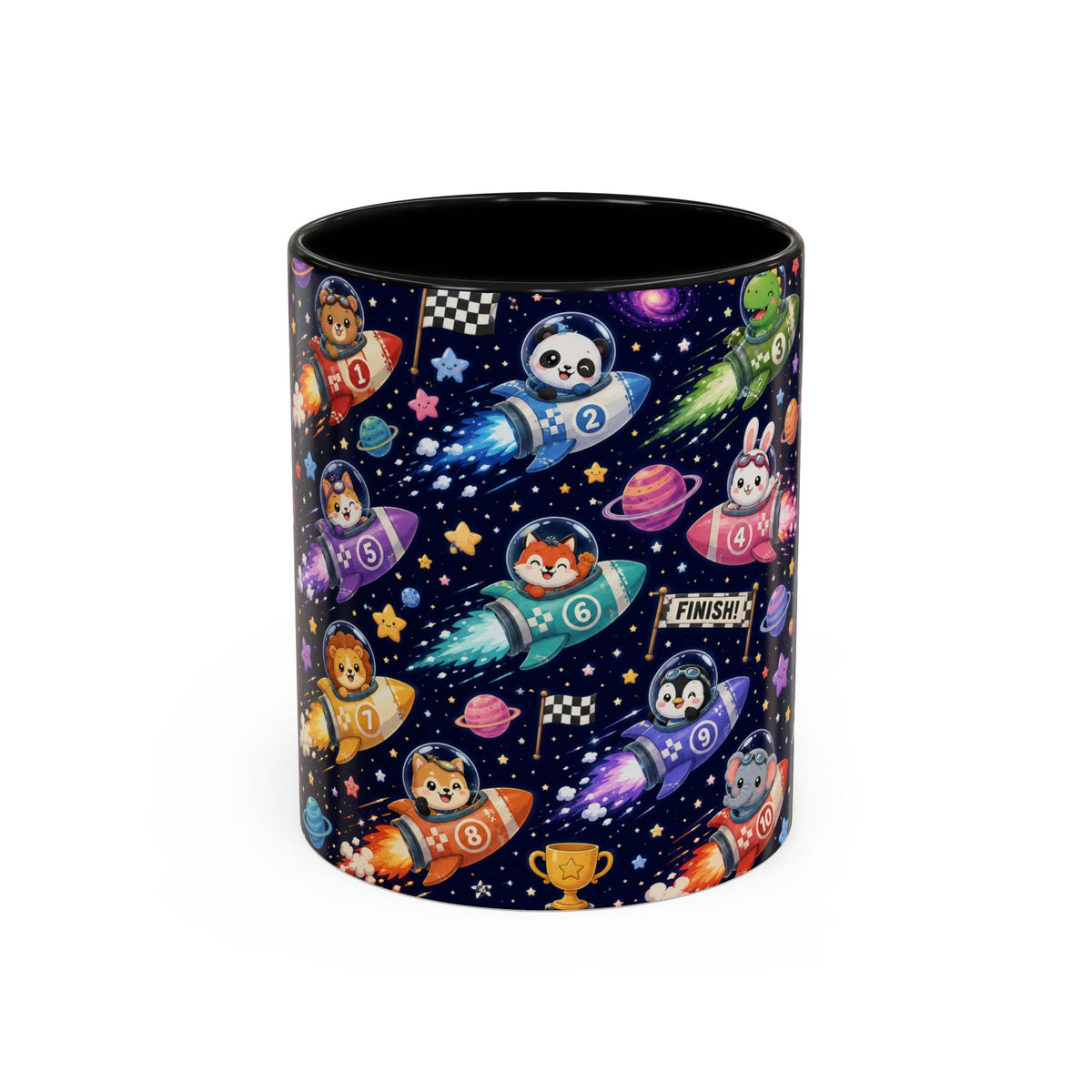 Accent Coffee Mug (11/15 oz) - Kawaii Cosmic Animal Rocket Race