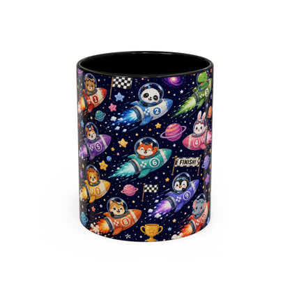 Accent Coffee Mug (11/15 oz) - Kawaii Cosmic Animal Rocket Race