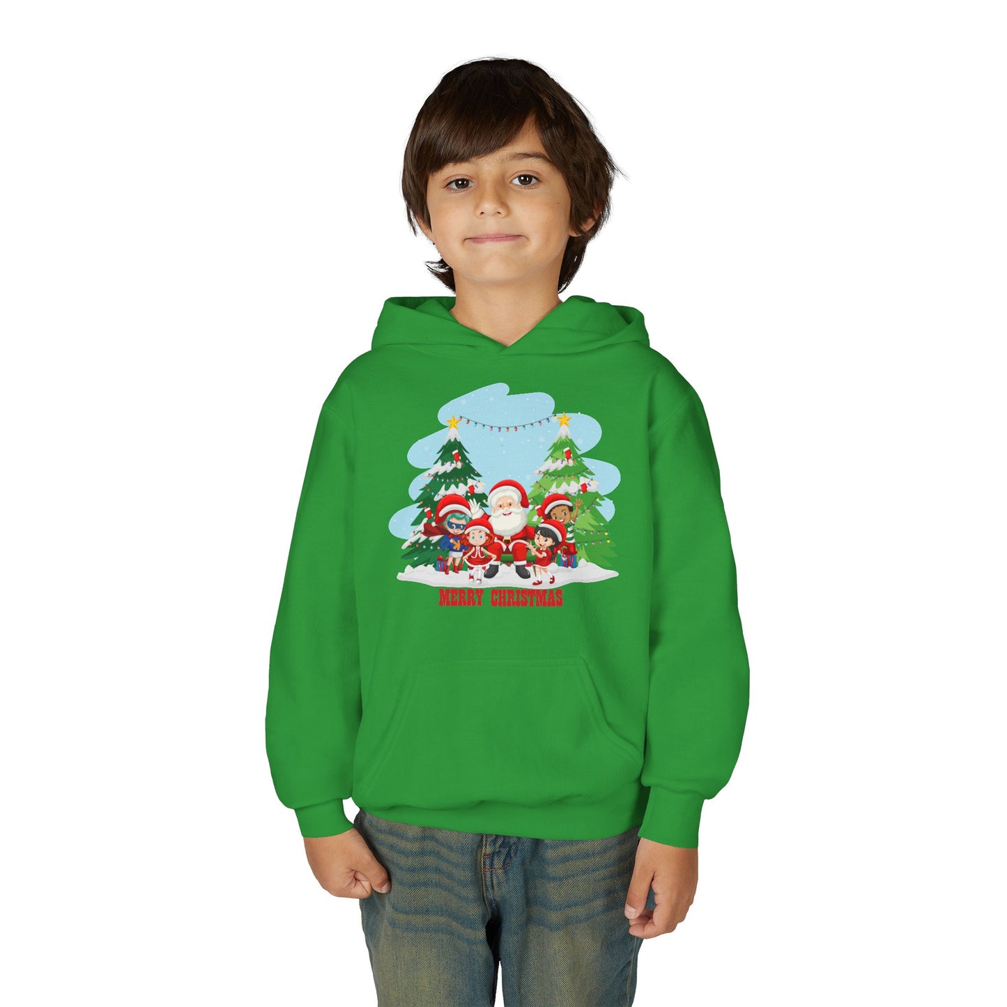 Youth Heavy Blend Hooded Sweatshirt - Super kiddo with santa claus Merry christmas