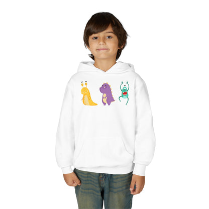 Youth Heavy Blend Hooded Sweatshirt - Colorful monsters Printify