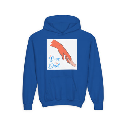 Youth Heavy Blend Hooded Sweatshirt -  Child and dad holding hands Printify