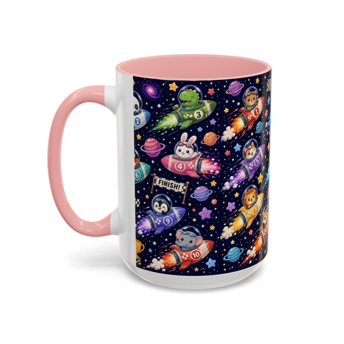 Accent Coffee Mug (11/15 oz) - Kawaii Cosmic Animal Rocket Race