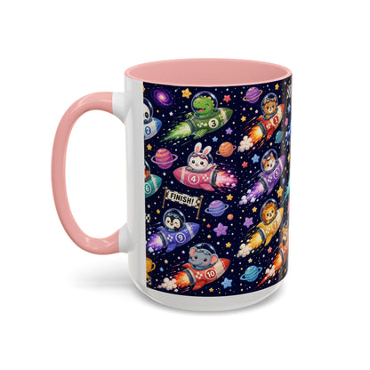 Accent Coffee Mug (11/15 oz) - Kawaii Cosmic Animal Rocket Race