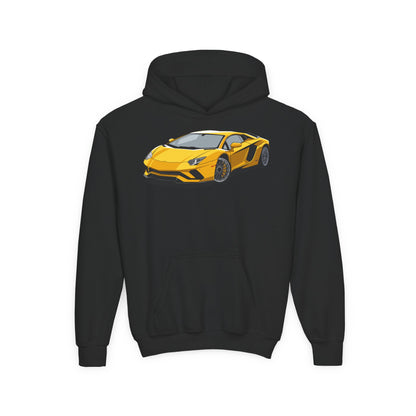 Youth Heavy Blend Hooded Sweatshirt - Yellow super car Printify