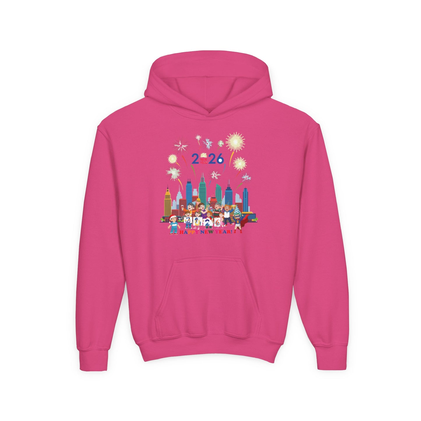 Youth Heavy Blend Hooded Sweatshirt - Happy new year with fireworks