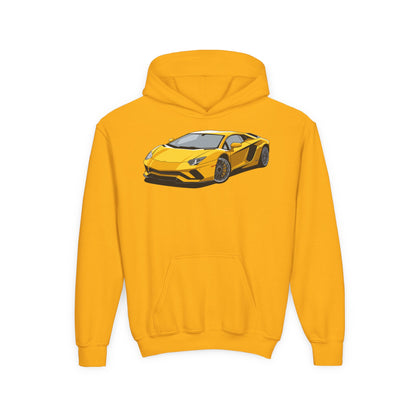 Youth Heavy Blend Hooded Sweatshirt - Yellow super car Printify