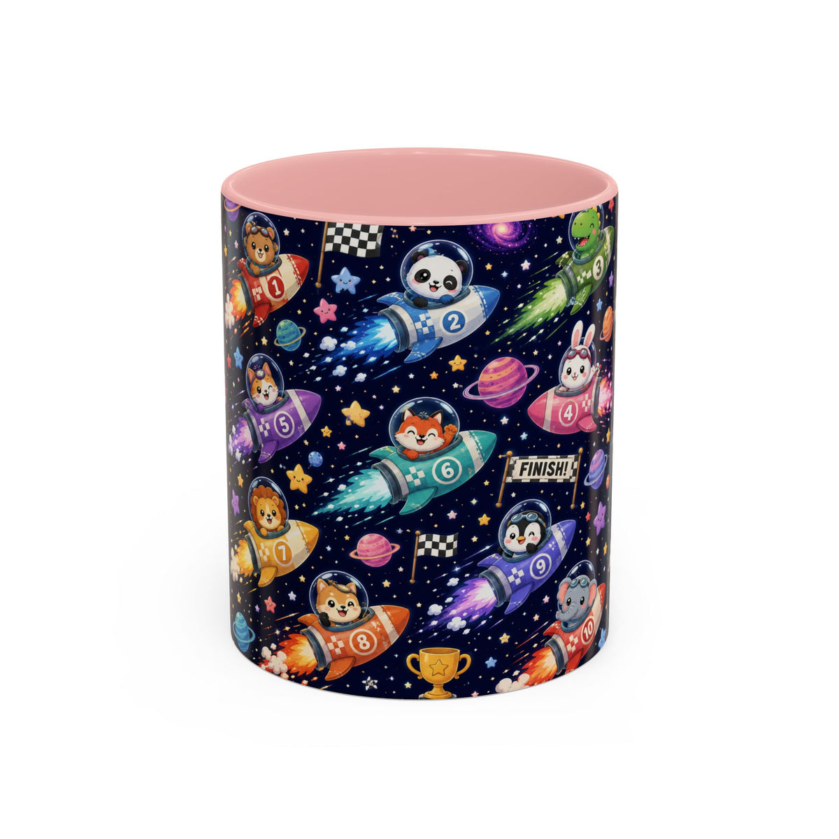 Accent Coffee Mug (11/15 oz) - Kawaii Cosmic Animal Rocket Race