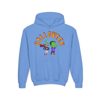 Youth Heavy Blend Hooded Sweatshirt - Holloween with super kiddo Printify