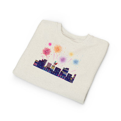 Toddler Sweatshirt - Super kiddo with fireworks - [[{"value":"Wonderwear Kid"}]]