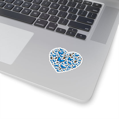 Kiss-Cut Vinyl Decals - Heart shape blue morpho butterfly Printify
