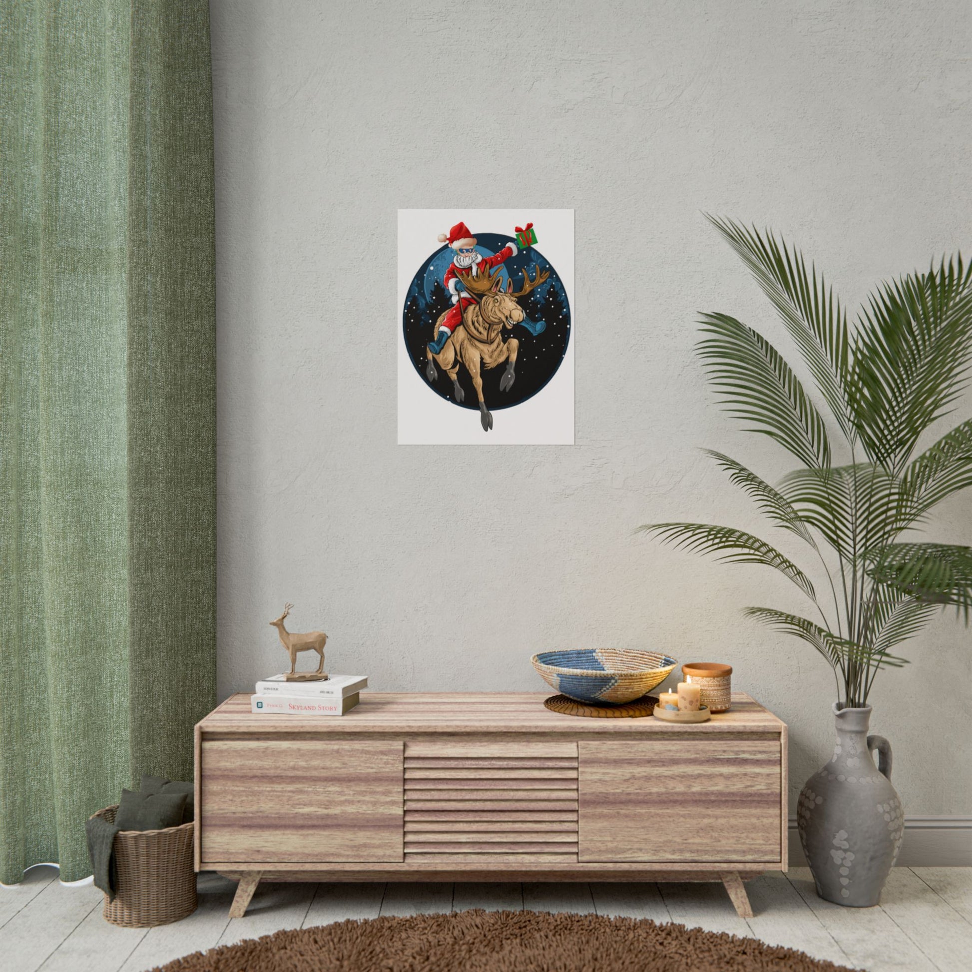 Rolled Posters - Super kiddo riding a reindeer - [[{"value":"Wonderwear Kid"}]]
