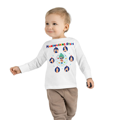 Toddler Long Sleeve Tee - Super kiddo how to wash hand properly - [[{"value":"Wonderwear Kid"}]]
