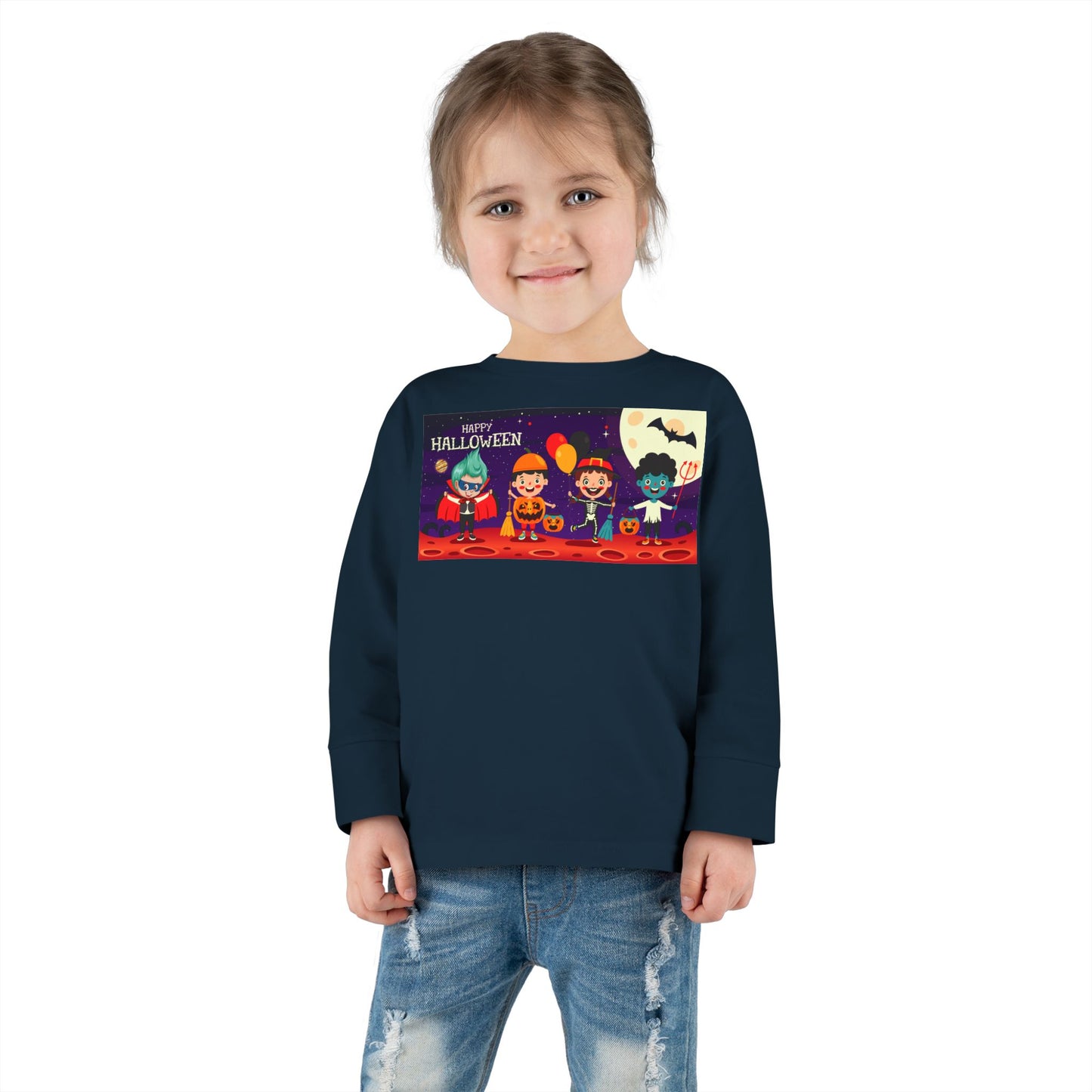 Toddler Long Sleeve Tee - Super kiddo with friends on holloween