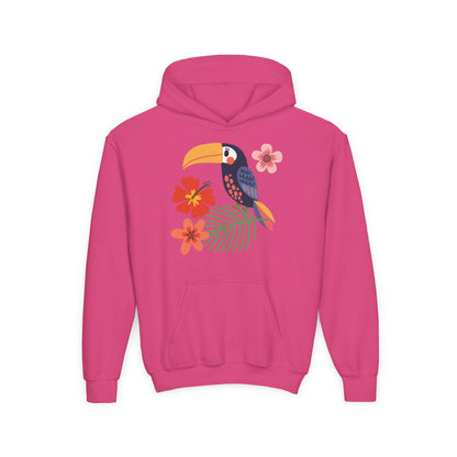 Youth hoodie with vibrant toucan bird design Printify