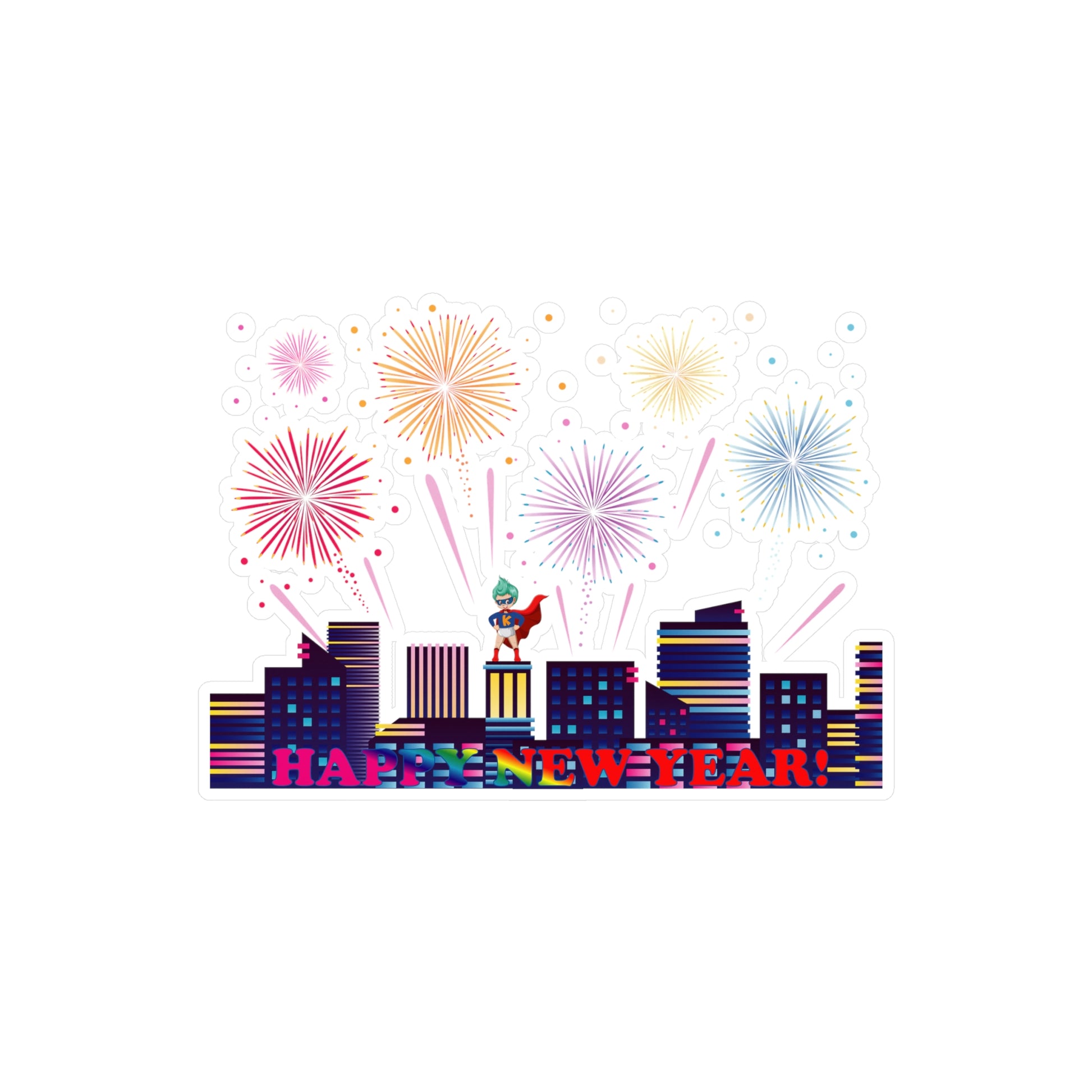 Christmas Kiss-Cut Vinyl Decals – Super kiddo with fireworks with text - [[{"value":"Wonderwear Kid"}]]