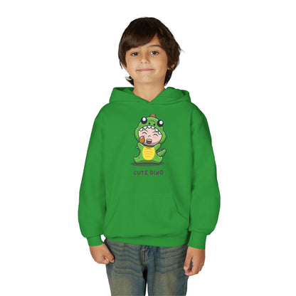 Youth Heavy Blend Hooded Sweatshirt - Green Cute Dino Printify