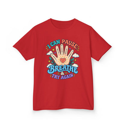 Kids Heavy Cotton™ Tee - Pause, Breathe, Try Again Hand Guide