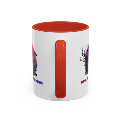 Accent Coffee Mug - Super kiddo flying on hunted house - [[{"value":"Wonderwear Kid"}]]
