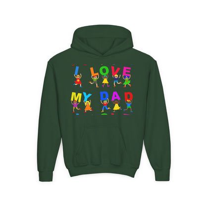 Youth Heavy Blend Hooded Sweatshirt - Kids showing i love my Dad Printify