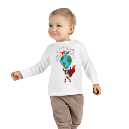 Toddler Long Sleeve Tee - Super kiddo holding globe - [[{"value":"Wonderwear Kid"}]]