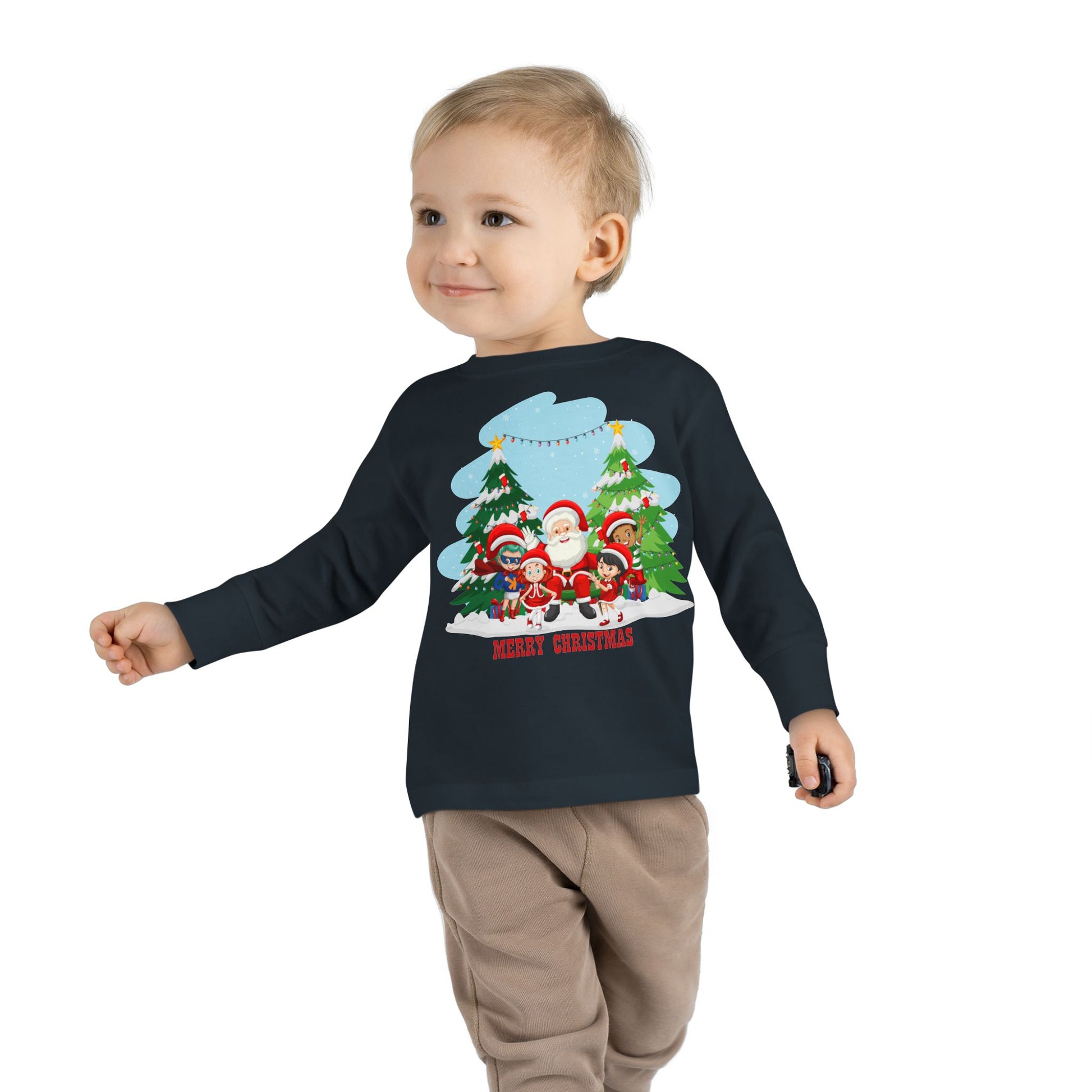 Toddler Long Sleeve Tee - Super kiddo with santa claus Merry christmas - [[{"value":"Wonderwear Kid"}]]