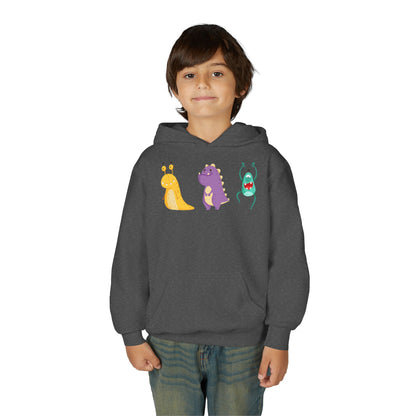 Youth Heavy Blend Hooded Sweatshirt - Colorful monsters Printify