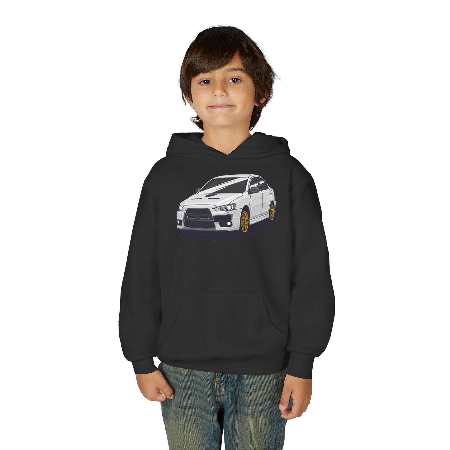 Youth Heavy Blend Hooded Sweatshirt - White car