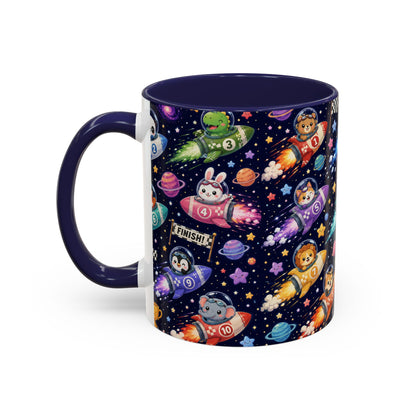 Accent Coffee Mug (11/15 oz) - Kawaii Cosmic Animal Rocket Race