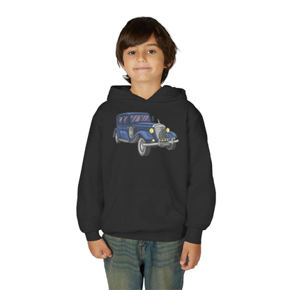 Youth Heavy Blend Hooded Sweatshirt -  vintage retro car Printify