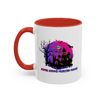 Accent Coffee Mug - Super kiddo flying on hunted house - [[{"value":"Wonderwear Kid"}]]