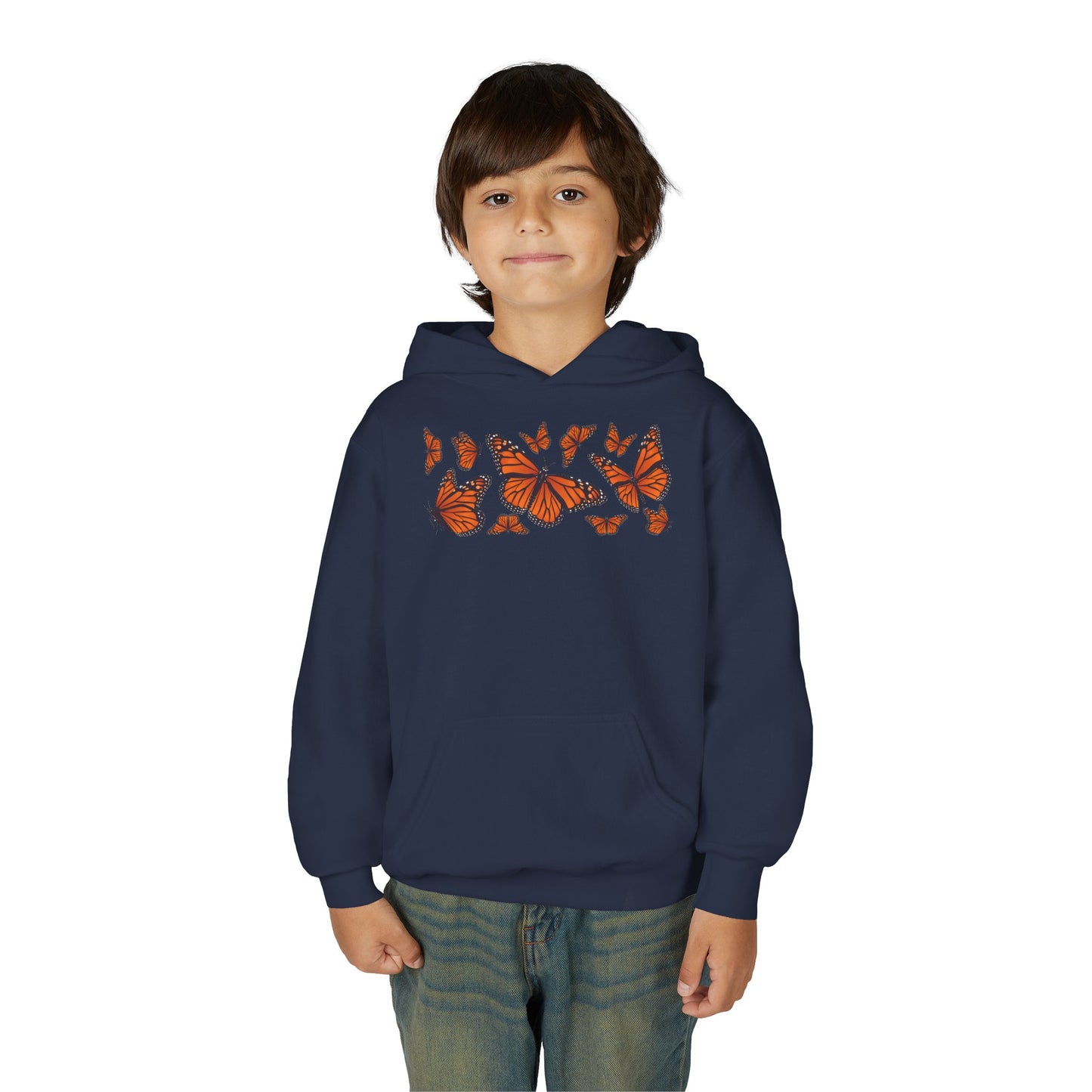 Youth Heavy Blend Hooded Sweatshirt -  Set of orange monarch butterfly