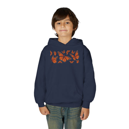 Youth Heavy Blend Hooded Sweatshirt -  Set of orange monarch butterfly Printify