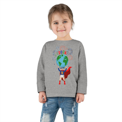 Toddler Long Sleeve Tee - Super kiddo holding globe - [[{"value":"Wonderwear Kid"}]]