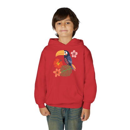 Youth hoodie with vibrant toucan bird design Printify