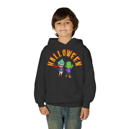Youth Heavy Blend Hooded Sweatshirt - Holloween with super kiddo Printify