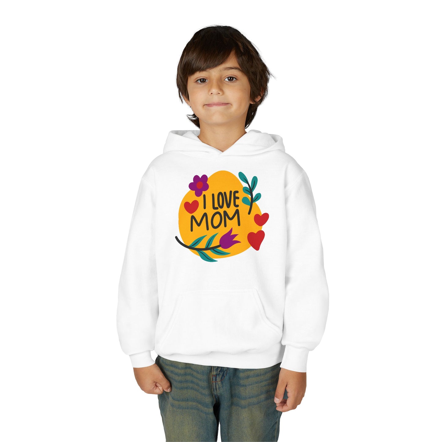 Youth Heavy Blend Hooded Sweatshirt - I love mom