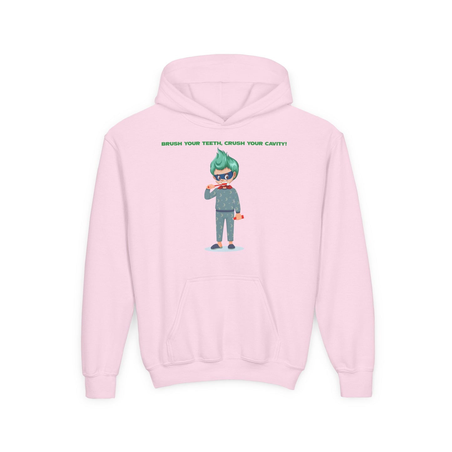 Youth Heavy Blend Hooded Sweatshirt - Super kiddo brushing teeth