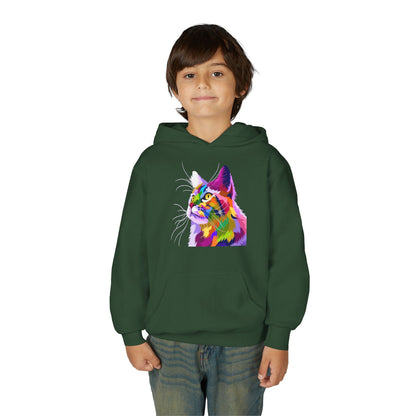 Youth hoodie with adorable cat design Printify