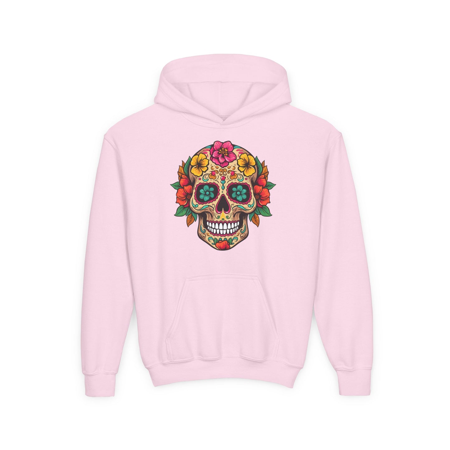 Youth Heavy Blend Hooded Sweatshirt - Colorful Skull Floral