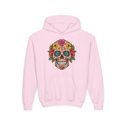 Youth Heavy Blend Hooded Sweatshirt - Colorful Skull Floral Printify