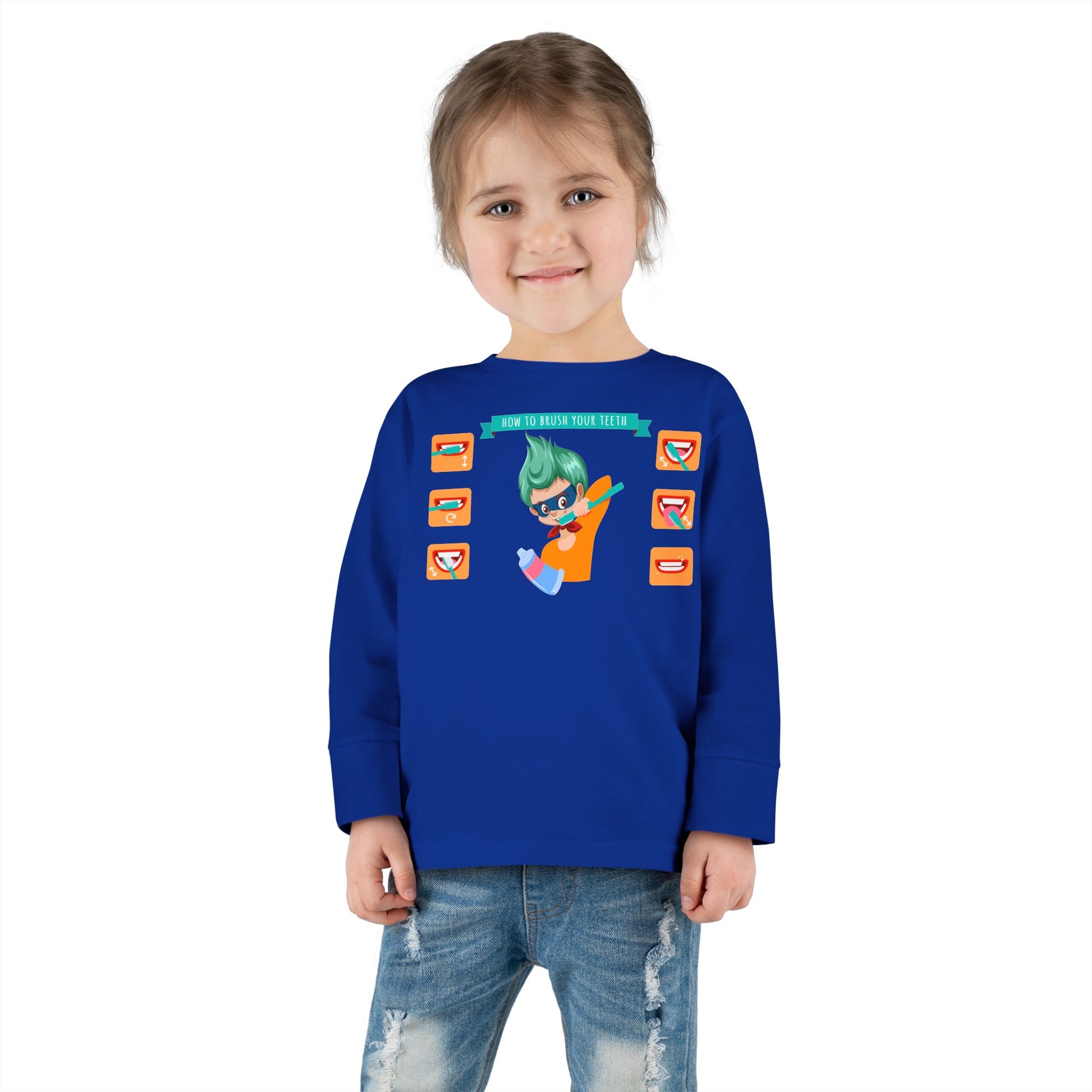 Toddler Long Sleeve Tee - Super kiddo how to brush teeth - [[{"value":"Wonderwear Kid"}]]